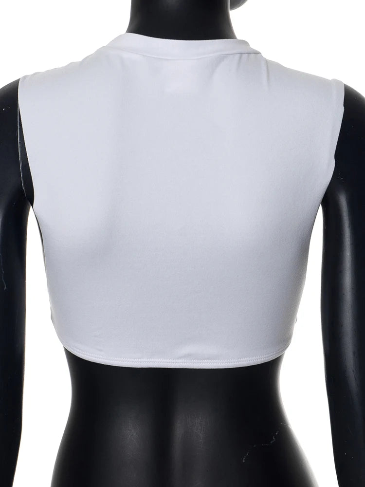 Weird Puss Mannequin Print Women Crop Tank Tops Summer Hipster O-Neck Wild Basic Stretch Fashion Y2K Cool Street Sexy Mini Vest