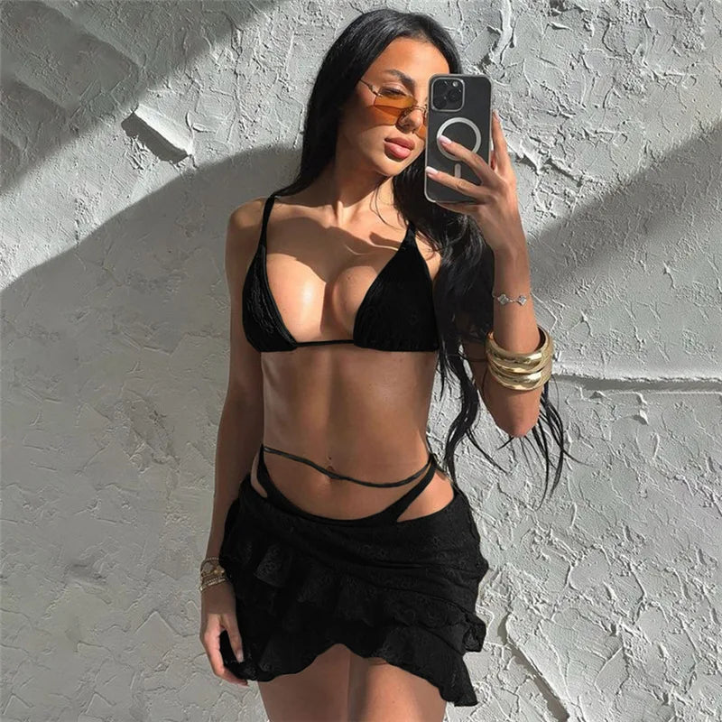 Nsauye Sexy Women Bikini Set Beach Swimsuits Summer Beach Holiday Halter Bra, Low Waisted, Swimwear 2024