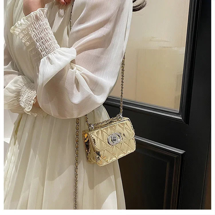 2025 New Arrival Eye - Catching Laser - Patent Mini Crossbody with Gleaming Glossy Chain Strap, Convenient Lipstick Holder