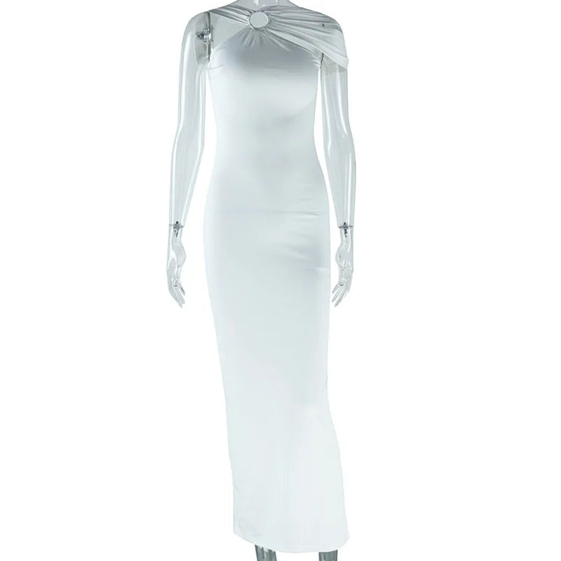 STYLISH LADY White Backless Maxi Dress 2025 Summer Women Halter Bodycon Solid Sexy Club Party High Spit Asymmetrical Long Dress