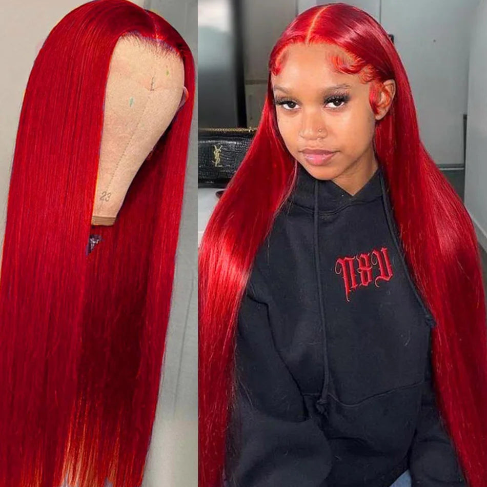 10A 13x6 Hot Christmas Red Colored Human Hair Wigs Tuneful HD Lace Front Human Hair Wigs Brazilian Straight HD Lace Frontal Wigs