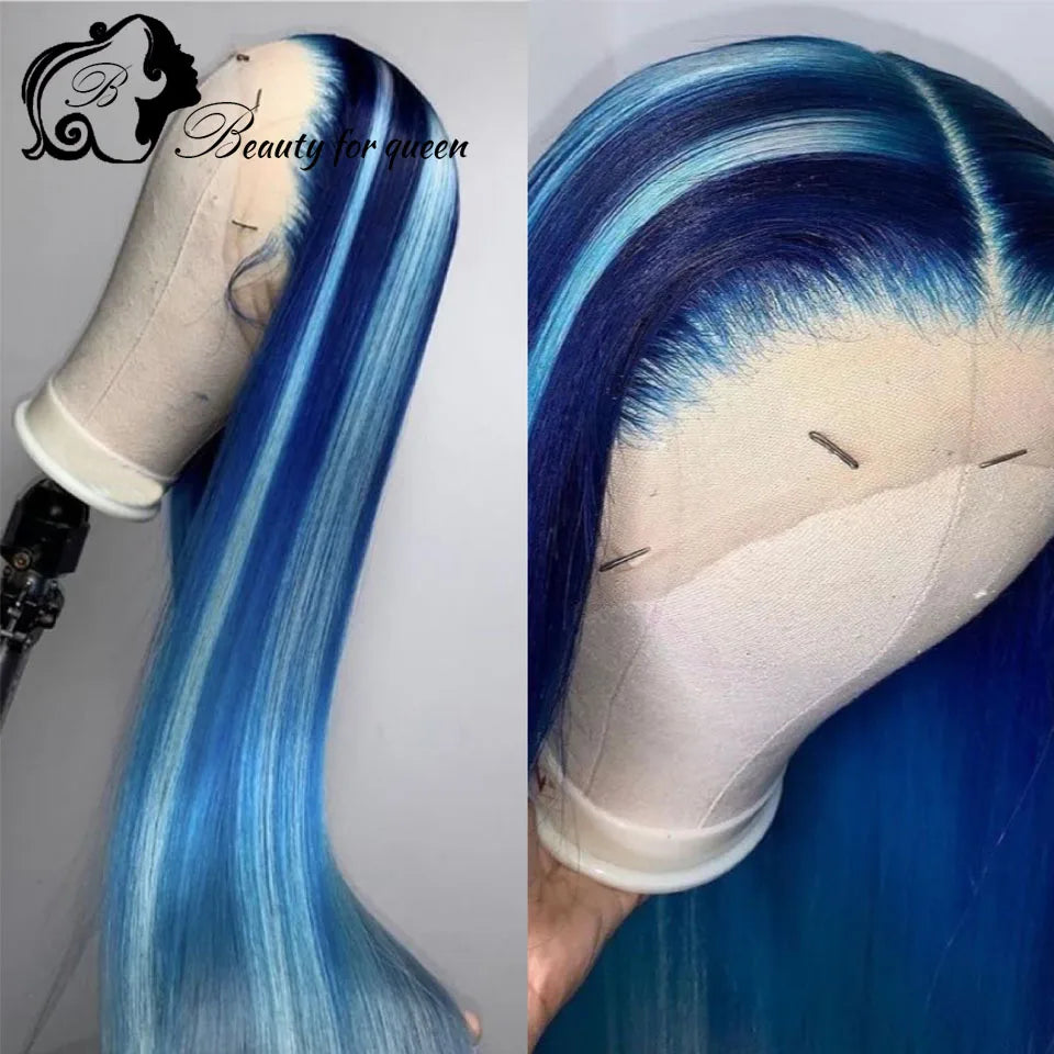 Blue Lace Front Human Hair Wigs For Women Straight HD Transparent Lace Frontal Wig Remy Brazilian Hair Front Lace Wig PrePlucked