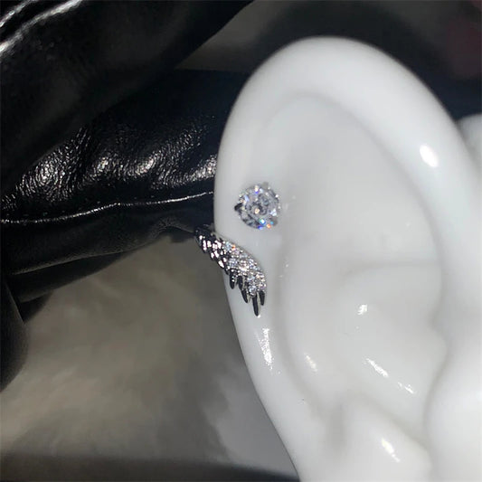 1pcs Silver Color Wing 316L Stainless Steel Ear Bone Nail for Women New Fashion Full of Rhinestone Earrings Accessories for Ear