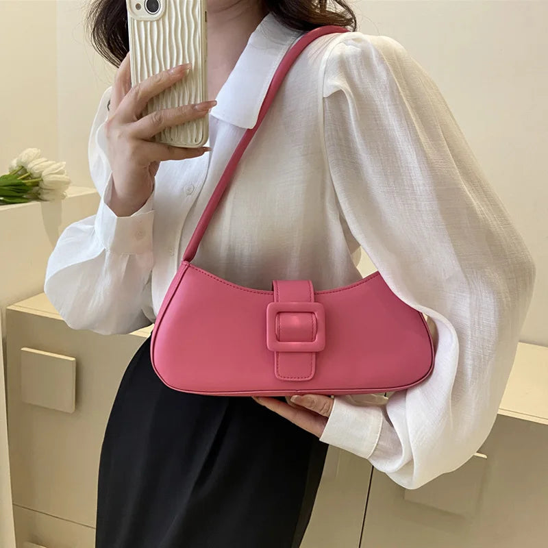 Fashion Solid Women's Shoulder Bag Artificial Leather Square Underarm Bags Ladies Handbags For Daily Used and Gift