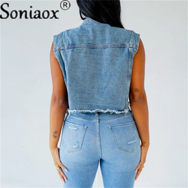 2024 Summer New jeans Jacket Coat Women Lapel Short Jacket Casual Jacket Vest Beaded Diamond Vest Jacket Women Streetwear