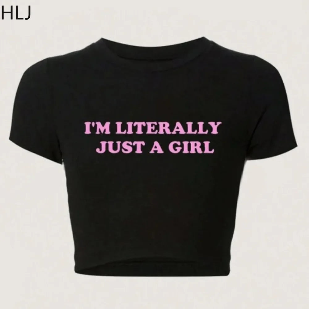 HLJ&GG Fashion Y2K Streetwear Women Letter Print O Neck Slim Crop Top And Mesh Sheer Bow Skinny Pants 2 Piece Sets Outfits 2024