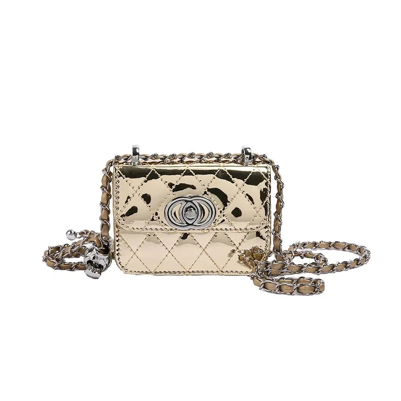 2025 New Arrival Eye - Catching Laser - Patent Mini Crossbody with Gleaming Glossy Chain Strap, Convenient Lipstick Holder