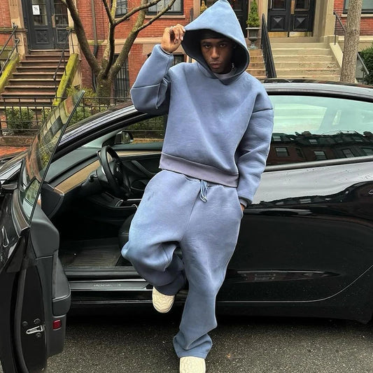 Male Autumn New 2 Piece Set Casual Solid Couple's Hooded Sweatshirt Loose Sweatpants Jogging Sweatshirt Trousers Outfits Suits 