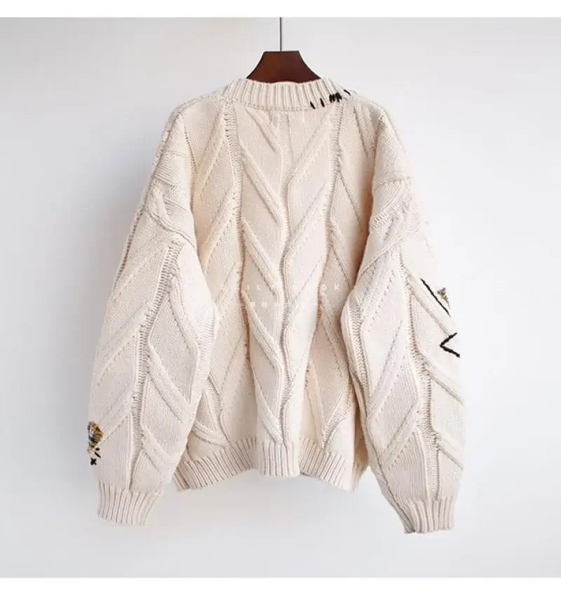 HLJ&GG Winter Embroidery Knit Sweater Coats Two Piece Sets Women Button Long Sleeve Top And Plaid Aline Skirts Outfit Streetwear