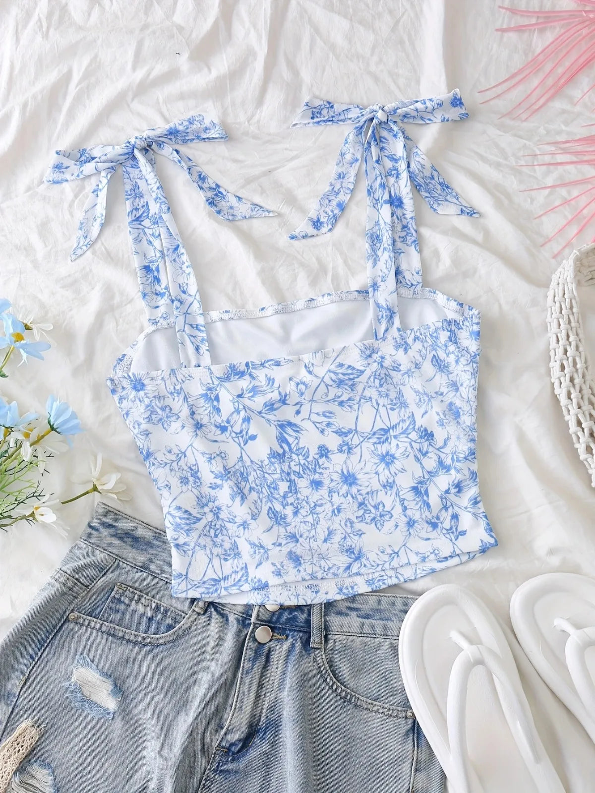 Solid Tie Shoulder Ruched Wide Strap Slim Fit Crop Top for Women Summer 2025 Y2K Clothes Pink Backless Cami Top Streetwear