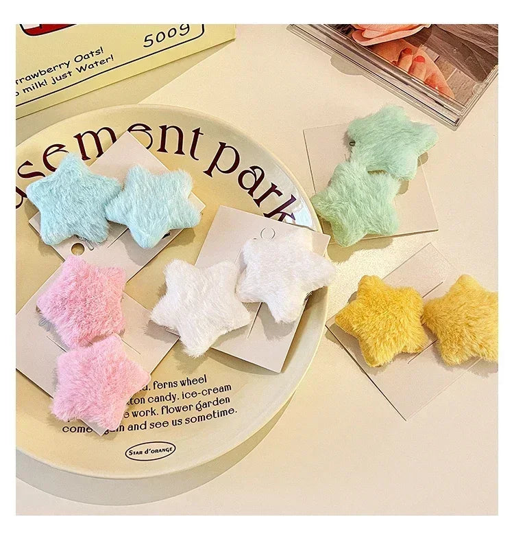 1/12pcs Plush Star Y2K Star Mini Star Hairpin Sweet Child Handmade Cute BB Pins Hairpin Headwear Hair Accessories Women Girls