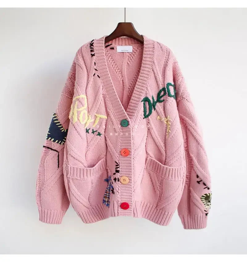 HLJ&GG Winter Embroidery Knit Sweater Coats Two Piece Sets Women Button Long Sleeve Top And Plaid Aline Skirts Outfit Streetwear