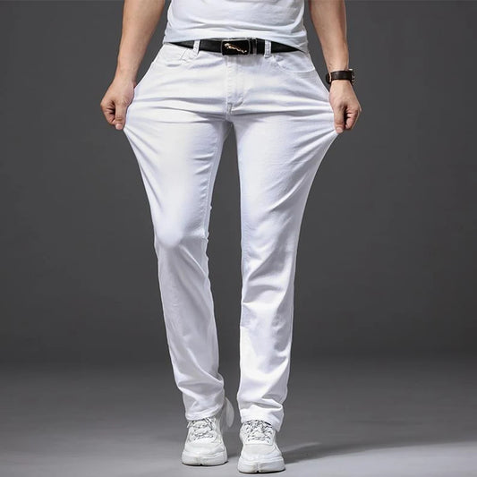 Denim White Jeans Elasticity Straight Slim Fit Casual Soft Business Classic Brand Trousers Fashion Advanced Stretch Denim Pants men