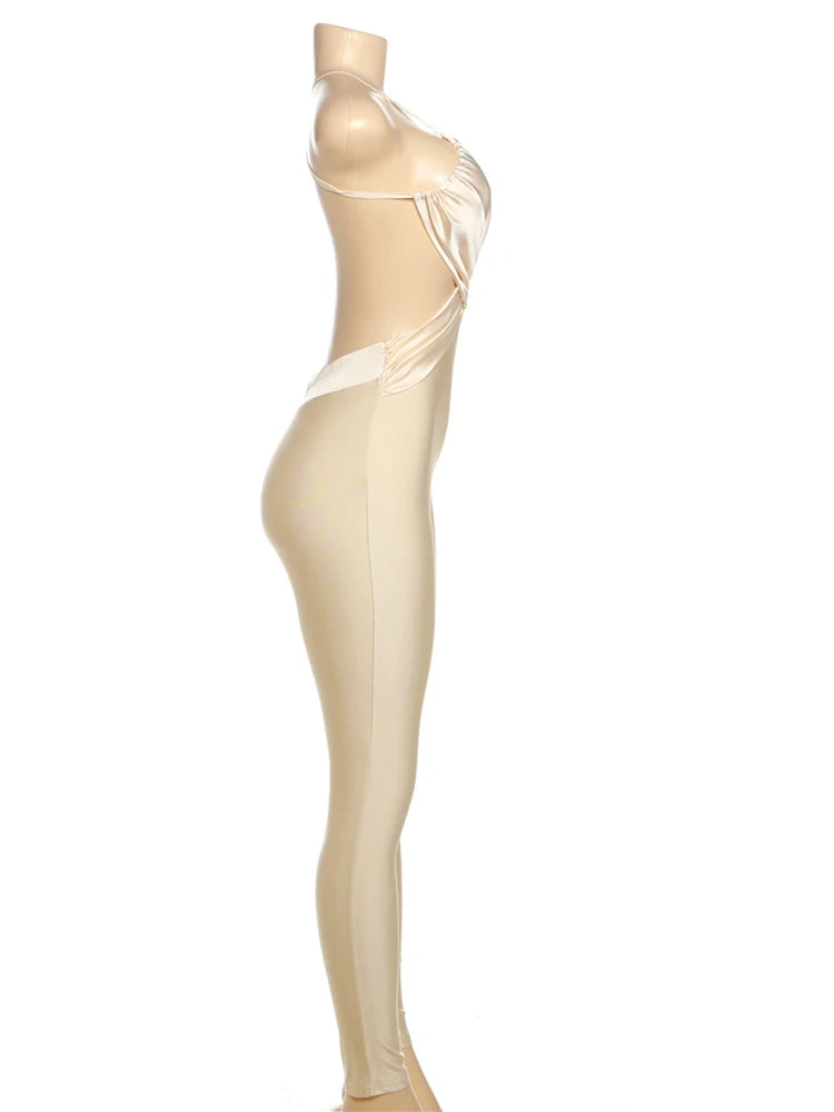 Weird Puss Sexy Backless Jumpsuit Women Sleeveless Cross Ruched Wrap Straps Midnight Coquette Workout Activity Fitness Overalls