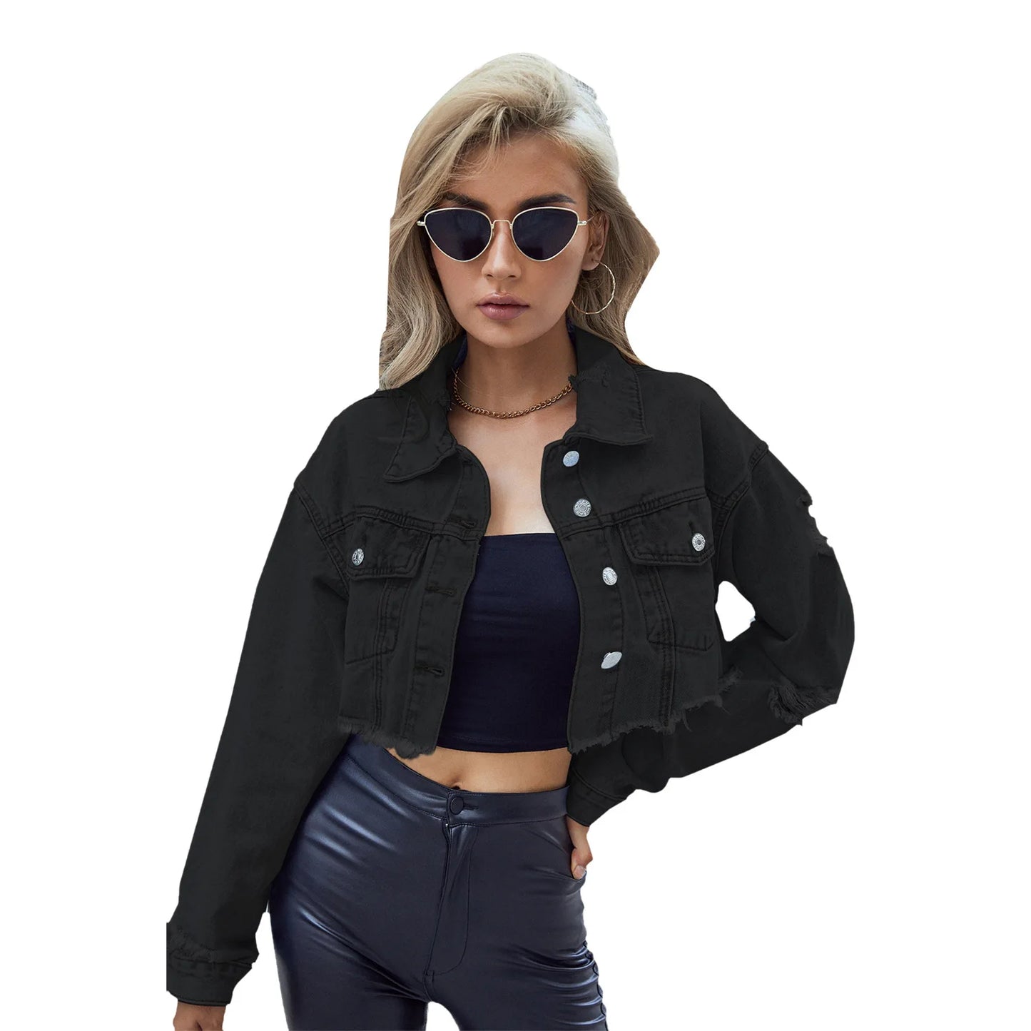 Women Clothing Single Breasted jeans Coat Long Sleeve Turn Down Washed Jackets Loose Fit Cardigan Streetwear Solid Pockets