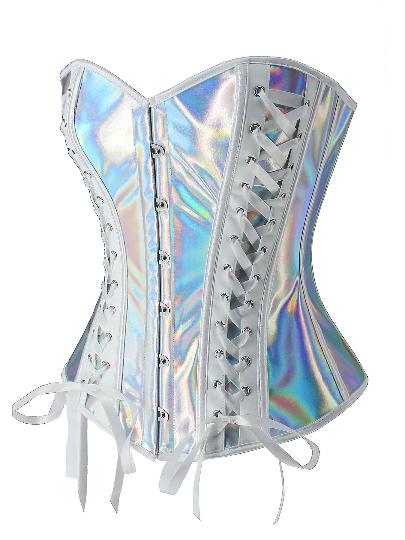 Silver PU Leather Corset Top Women Gothic Overbust Steampunk Corset and Bustier Women Sexy Corselet Clubwear