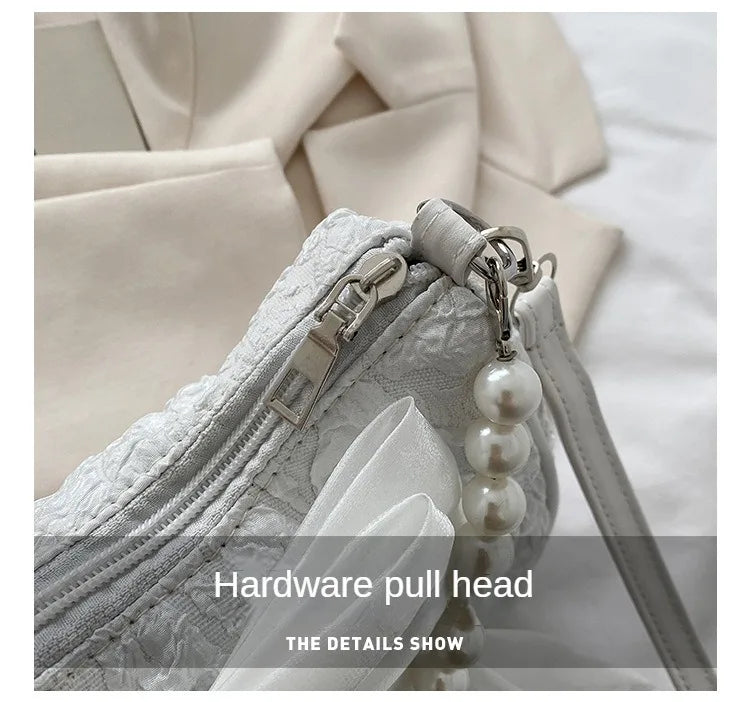 Pearl Female Bag Retro Luxury Designer Handbag Bow Crossbody Bags Fashion Canvas Women's 2023 Trend Shoulder bag Purses