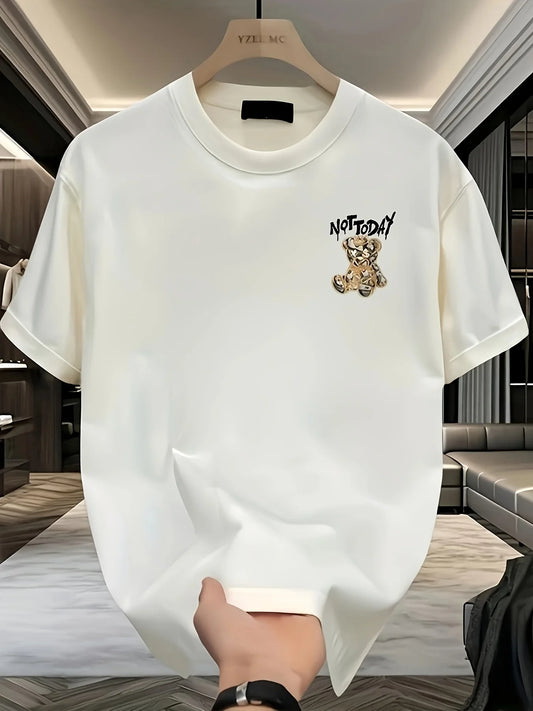 Men's summer 100% pure cotton fashionable casual loose cartoon bear pattern printed short-sleeved T-shirt top