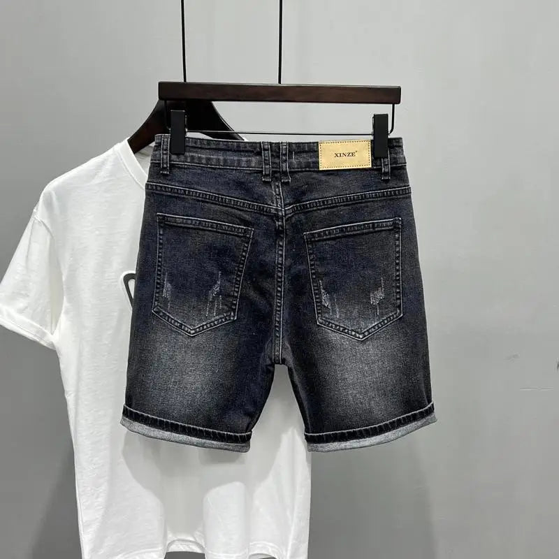 New Summer Men’s Casual 2024 Knee Length Denim Shorts Black Designer Boyfriend Slim Stretch Five Pocket Denim Short Pants