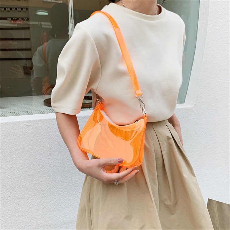 Clear Jelly Shoulder Bag For Women, Y2K Small Zipper Underarm Purses & Fashion Handbag
