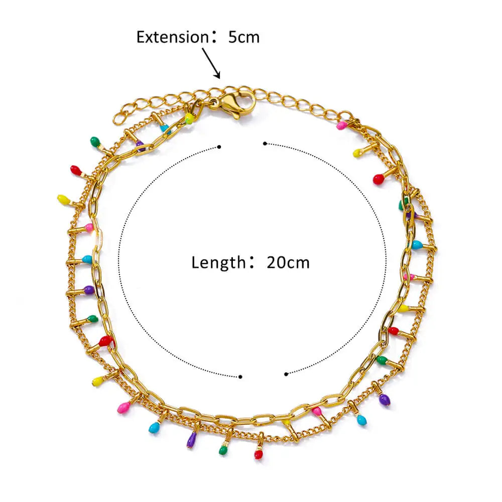 Bohomian Style Colorful Beads Anklets For Women Gilrs Gold Color Stainless Steel Anklet Bracelet Femme Summer Jewelry Gift