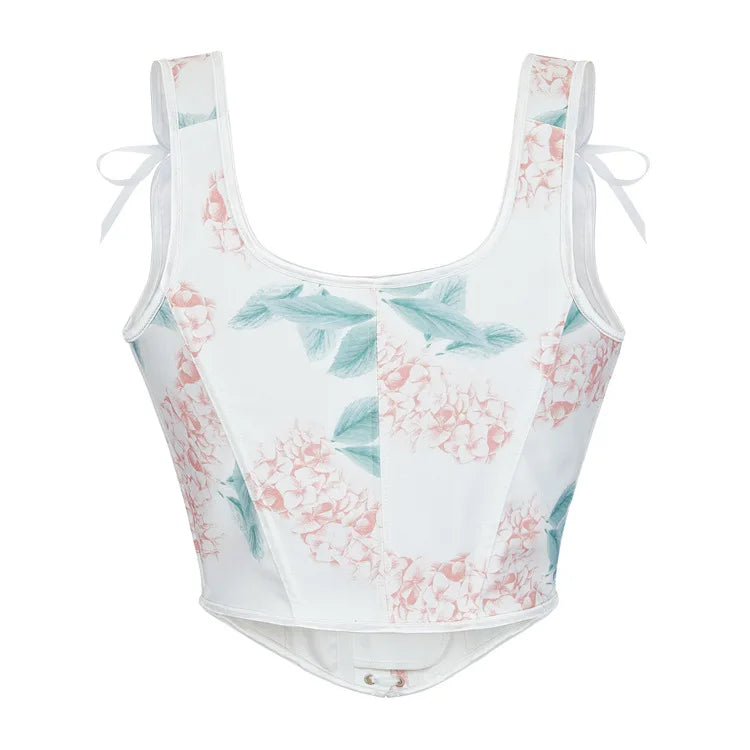 HLJ&GG Y2K Sexy Print Bandage Slim Vest Two Piece Sets Women Sleeveless Backless Crop Top And Ruffle Mini Skirts Outfits Fashion