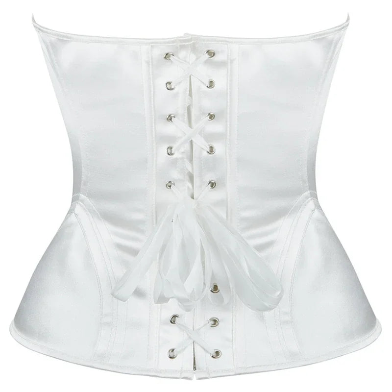 White Corset Top Women Victorian Lace Up Overbust Bustiers Sleeveless Gothic Body Shaper Padded Cup Corselet Bodices