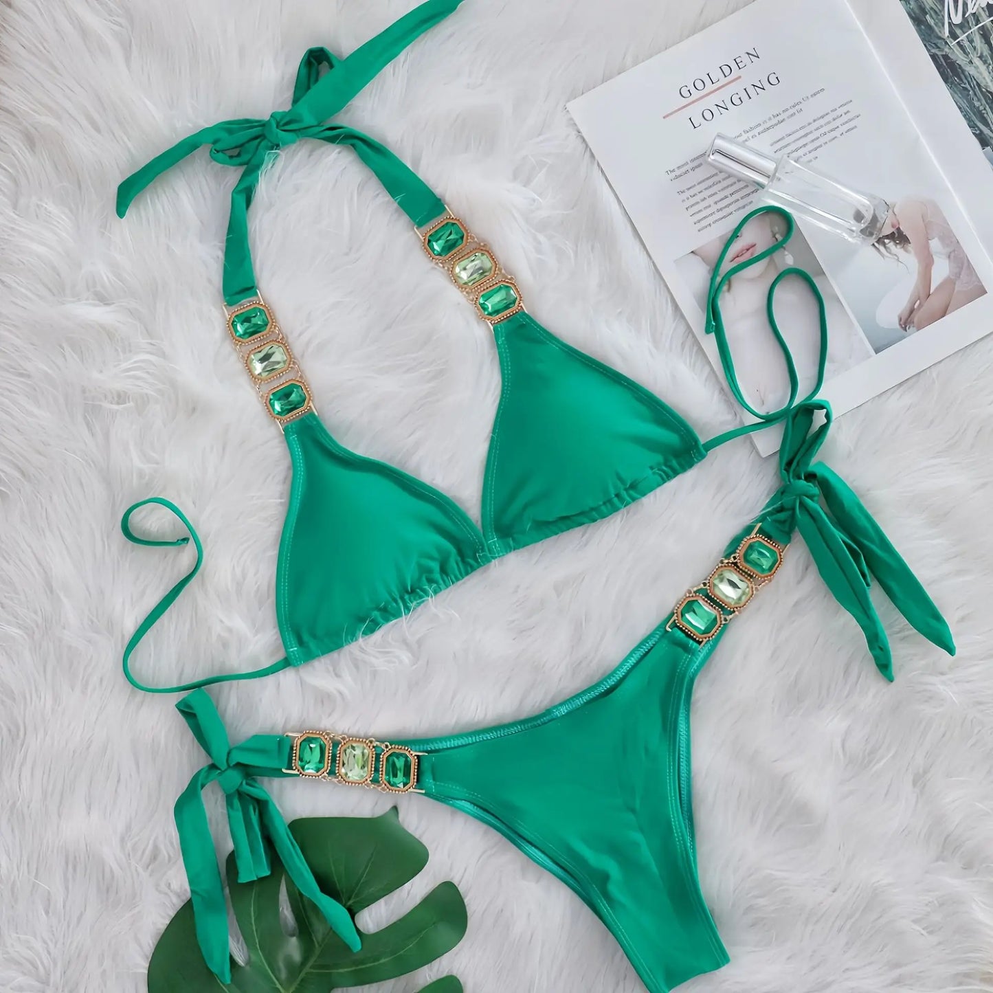 Sexy Rhinestone Bikini Set Women 2025 Luxury Pink Crystal Diamond Push Up Bandage Thong Swimsuit Beach Bathing Suit Swimwear