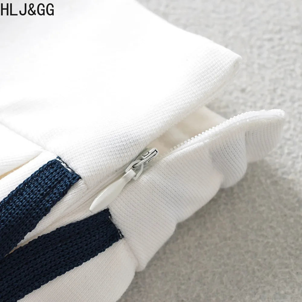 HLJ&GG Fashion 2 Piece Sets Women Outfit Deep V Letter Printing Loose T-shirt + Pleated Skirt Suit Streetwear Spring Summer New