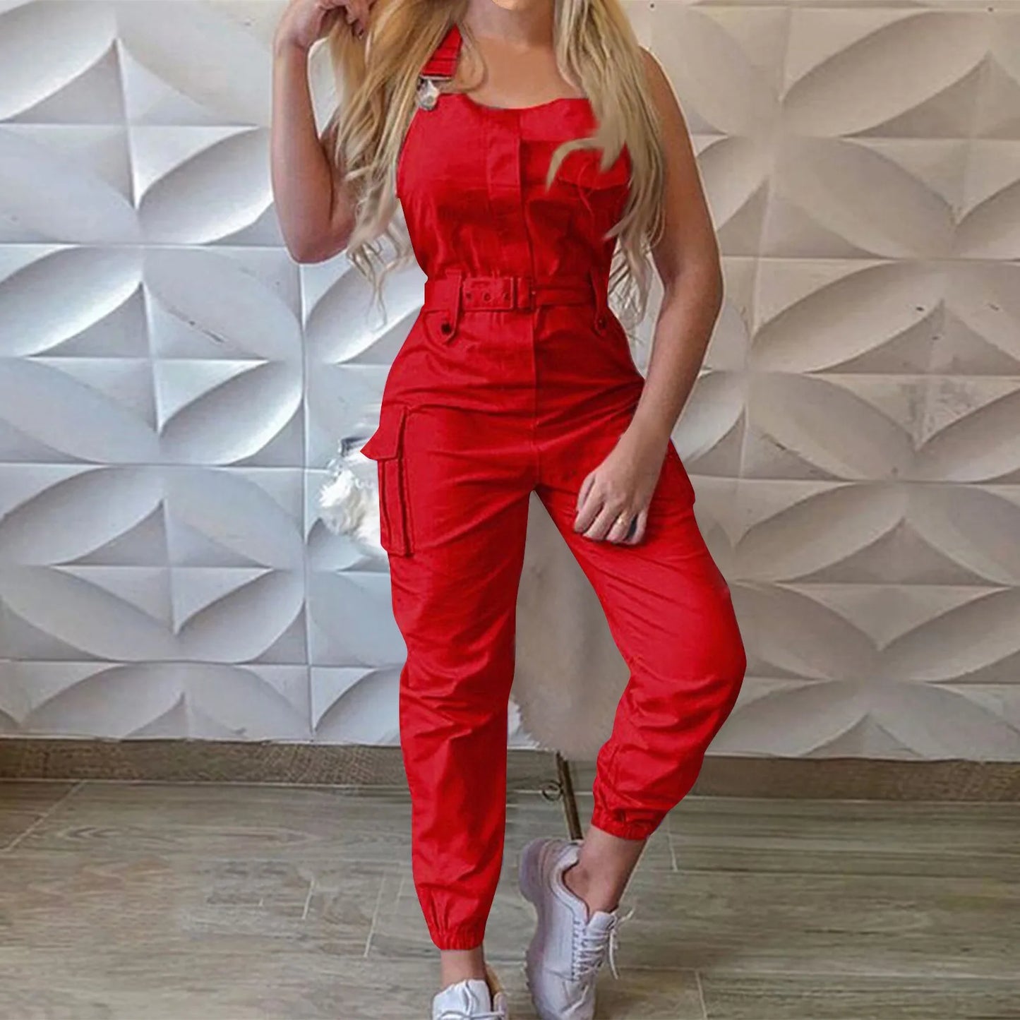 Lady's Fashion Clasp Pocket Cargo Romper Jumpsuits, Casual Jumpsuit Summer
