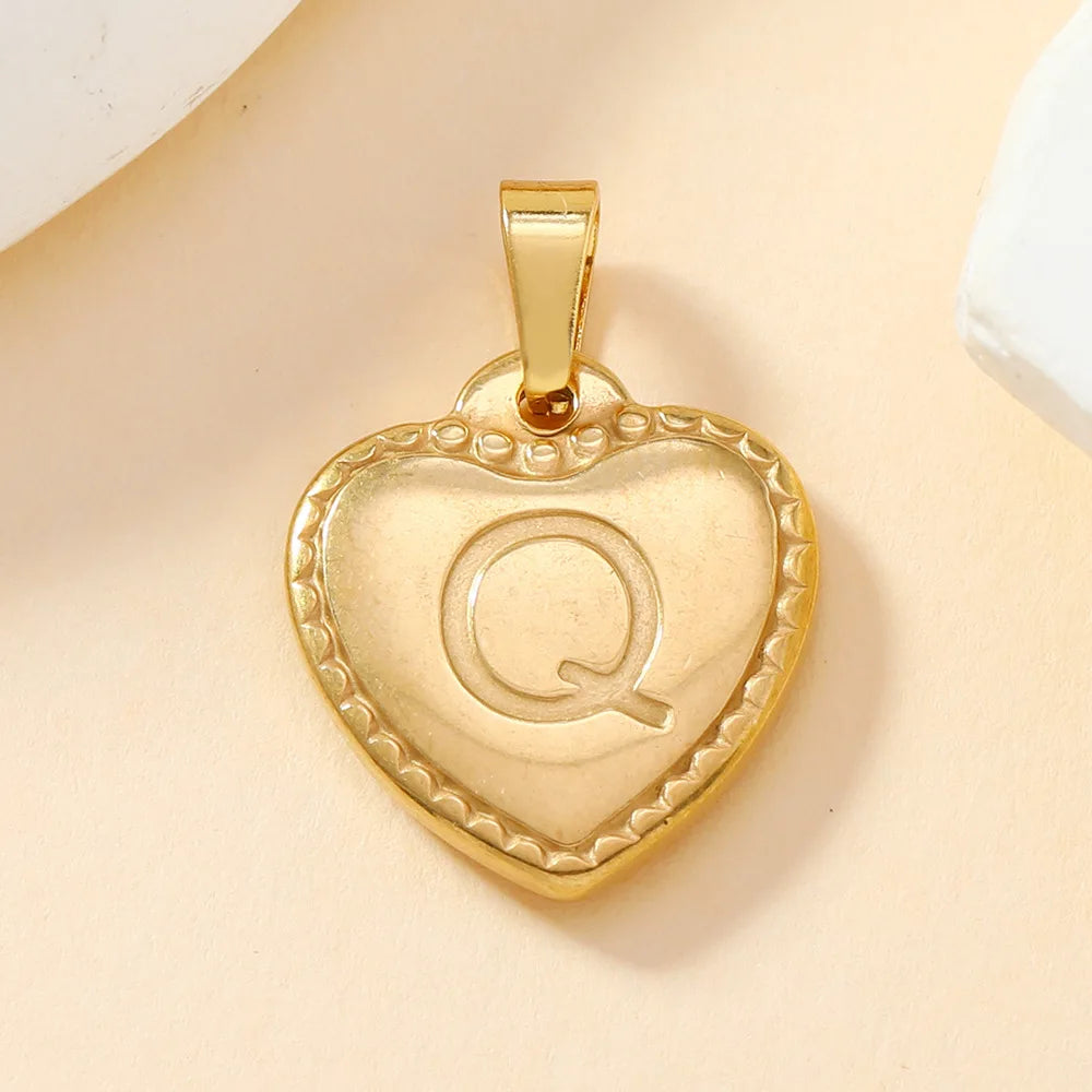 316L Stainless Steel Initial Necklace Letter Heart Pendant Chain For Women Name Jewelry Accessories