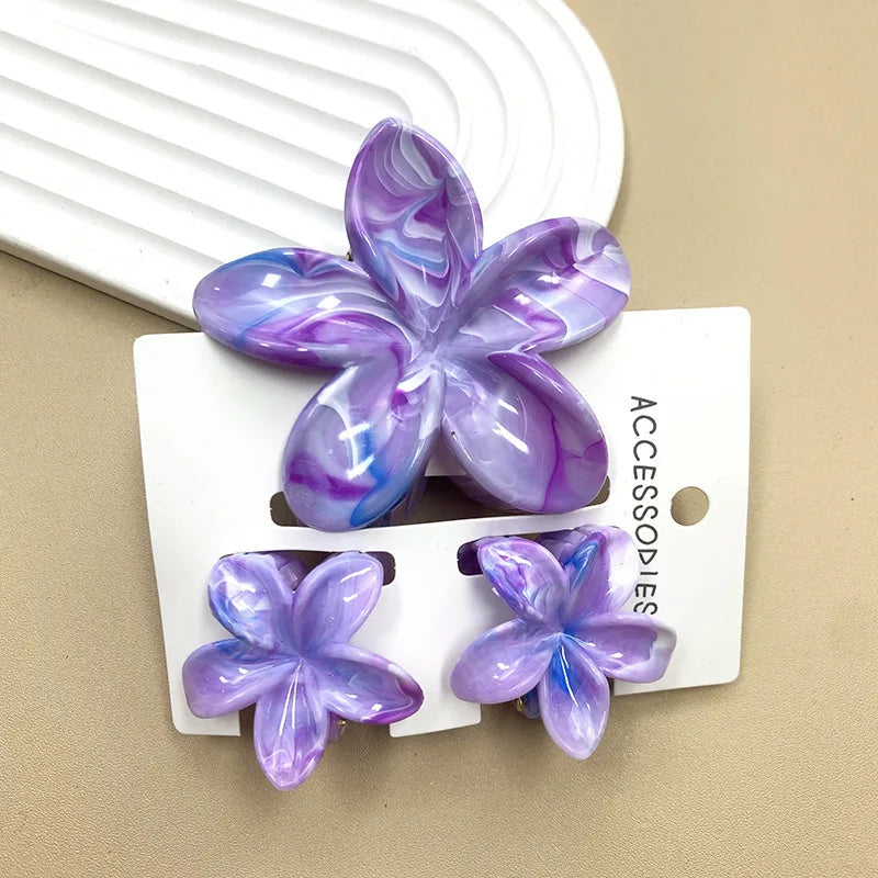 Summer Hawaiian Flower Hair Claw Clip Fashion Plastic Flower Hairpins Ponytail Clips Barrettes Beach Hair Accessories Headwear
