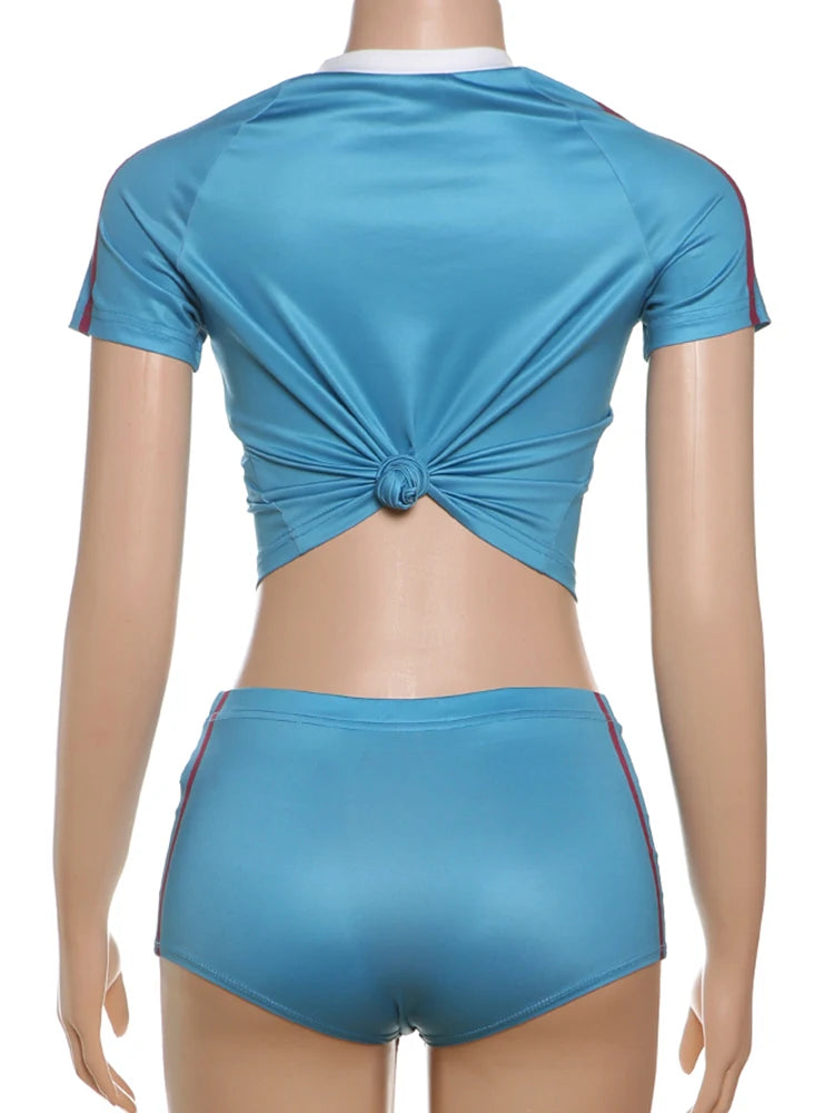 Weird Puss Sporty 2 Piece Set Women Tracksuit Y2K Letter Print Shorts Crop Tops+Shorts Casual Activity Sporty Streetwear Outfits