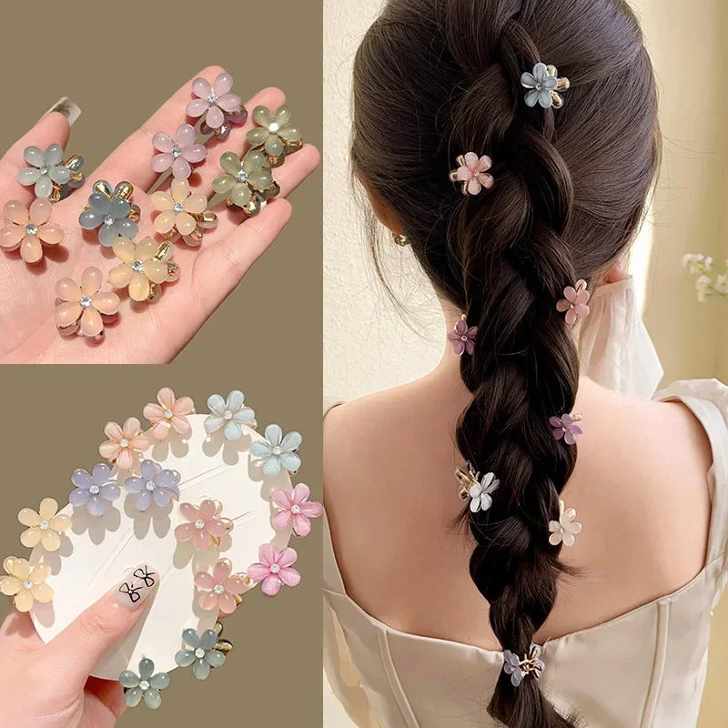 1/10pcs Cute Mini Flower Hairclip Claws Women Girls Colorful Opal Hairpins Sweet Small Barrettes Accessories