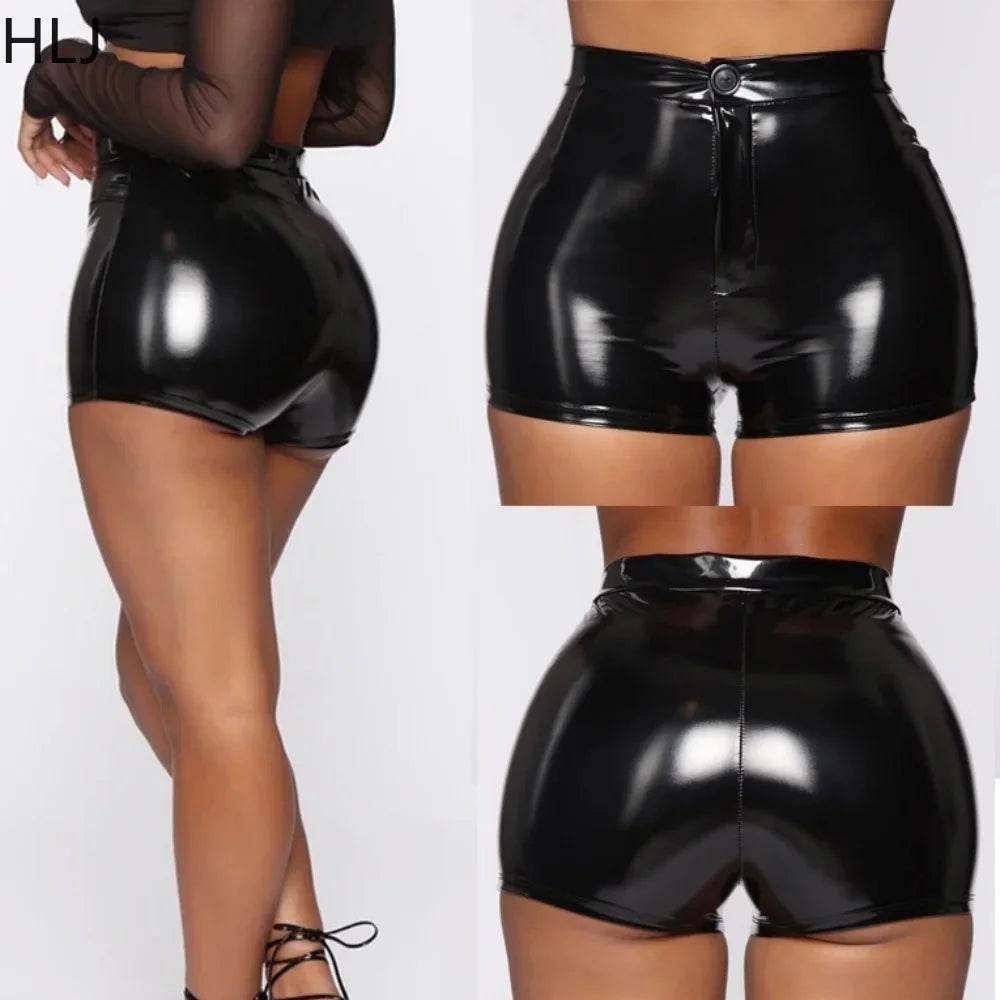 HLJ&GG Fashion Y2K Leather Snake Jacket Coat Three Piece Sets Women Lapel Long Sleeve Crop Top+Shorts Outfits Trend Streetwear