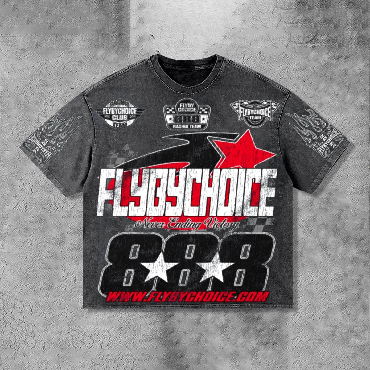 Vintage Fly By Choice Graphic Print Acid Washed Racer T-Shirt unisex high-quality top mens t shirts shirt