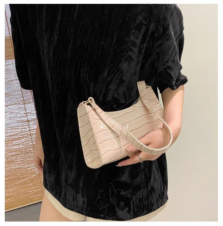 Fashion PU Leather Bags for Women Alligator Pattern Armpit Handbag Female Small Underarm Messenger Bag Purse Shoulder Handbags