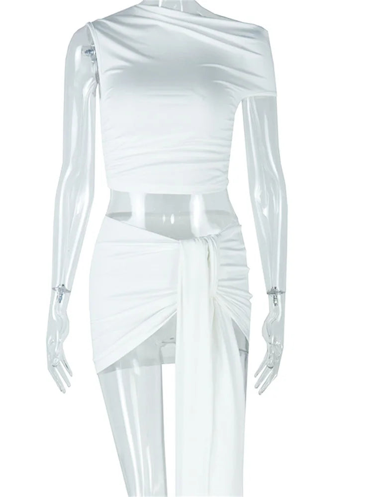 Women's Ruched Crop Top and Tassel Skirt Set