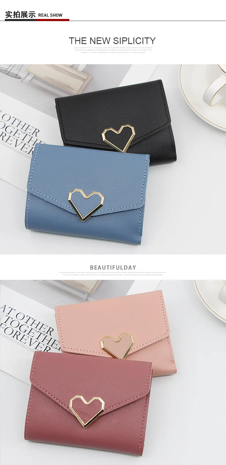 Korean version women wallet short heart-shaped three fold women's wallet multi card slot card bag zero wallet purses for women