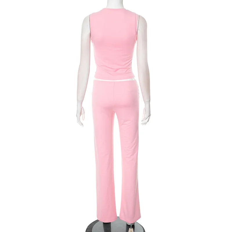 STYLISH LADY Cut Out Heart Fitness 2 Piece Set Women Sleeveless Crop Top and Skinny Pant Suits 2025 Summer Hot Girl Tracksuits