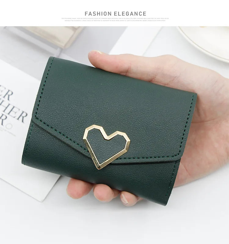 Korean version women wallet short heart-shaped three fold women's wallet multi card slot card bag zero wallet purses for women