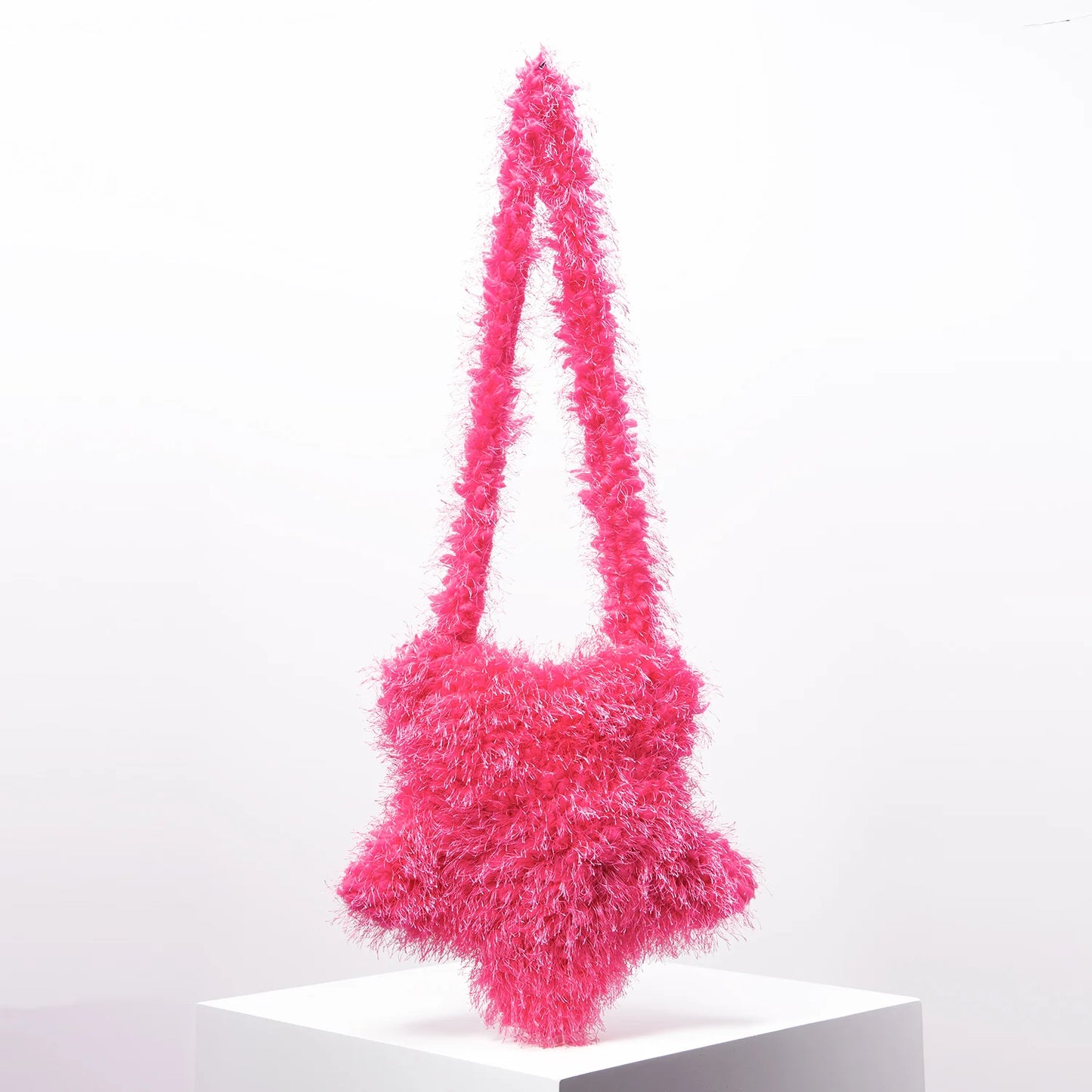 Y2k Star Shape Candy-colored Plush Crossbody Bag For Young Ladies, Autumn & Winter Puffy Solid Colored Woman Shoulder Bag