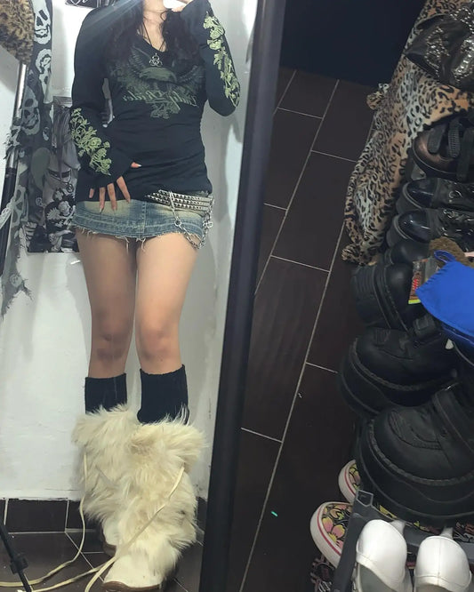 Y2k Retro Washed Camouflage Pattern Mini Skirt with High Waist and Hip Wrapped A Line Pleated Skirt Fashion Gothic jeans Skirts