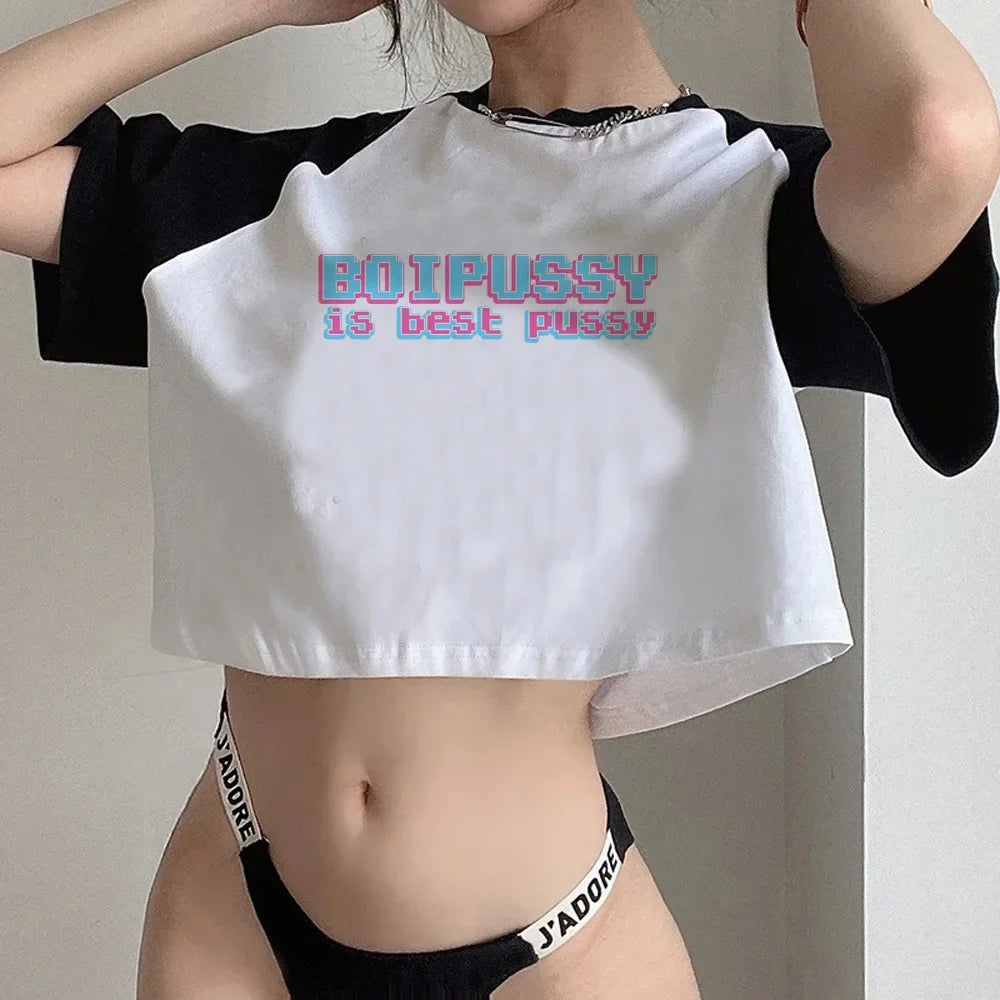 90s Femboy fairycore goth crop top Woman gothic manga korean fashion graphic t-shirts cropped