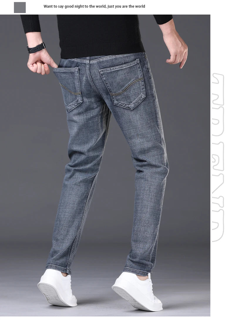 2024 Spring/Summer Men's Comfortable and Versatile Breathable Slim fit denim pants in three colors: straight leg thin pants