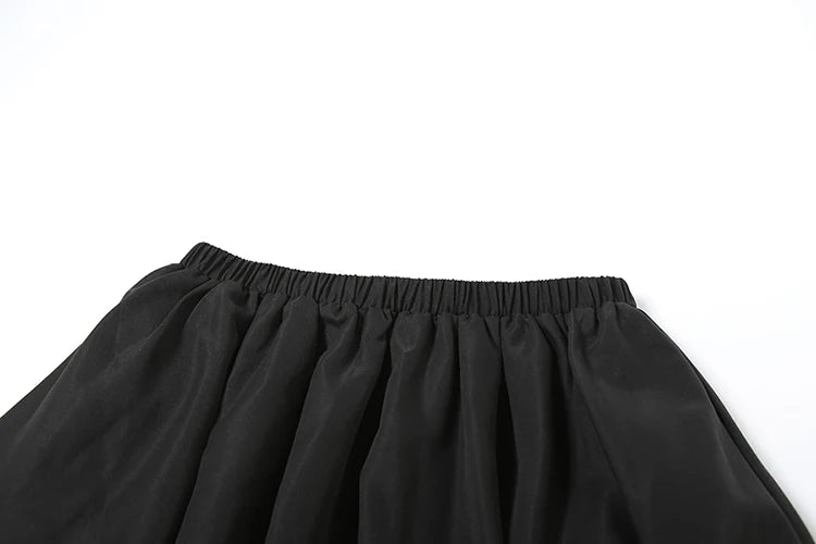 Weird Puss Casual 2 Piece Set Women Letter Print Shorts Sleeve Crop Tops+Puffy Skirt Simple Basic Matching Streetwear Outfits