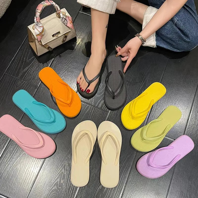 Solid Color Non-slip Leisure Couple Slippers Women Summer Beach Slippers Outdoor Women Flip Flops Breathable Beach sandals women