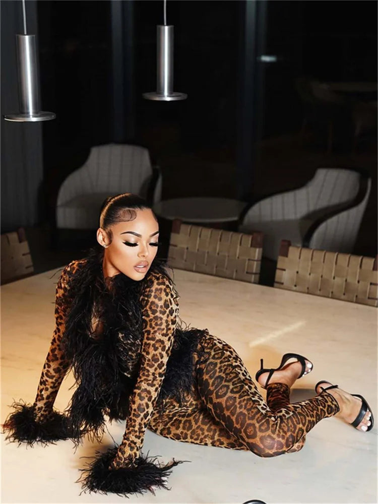 Weird Puss Sexy Fashion 2 Piece Set Women Fluff Patchwork Lace-Up Full Sleeve+Skinny Peach Hip Pants Club Coquett Trend Outfits