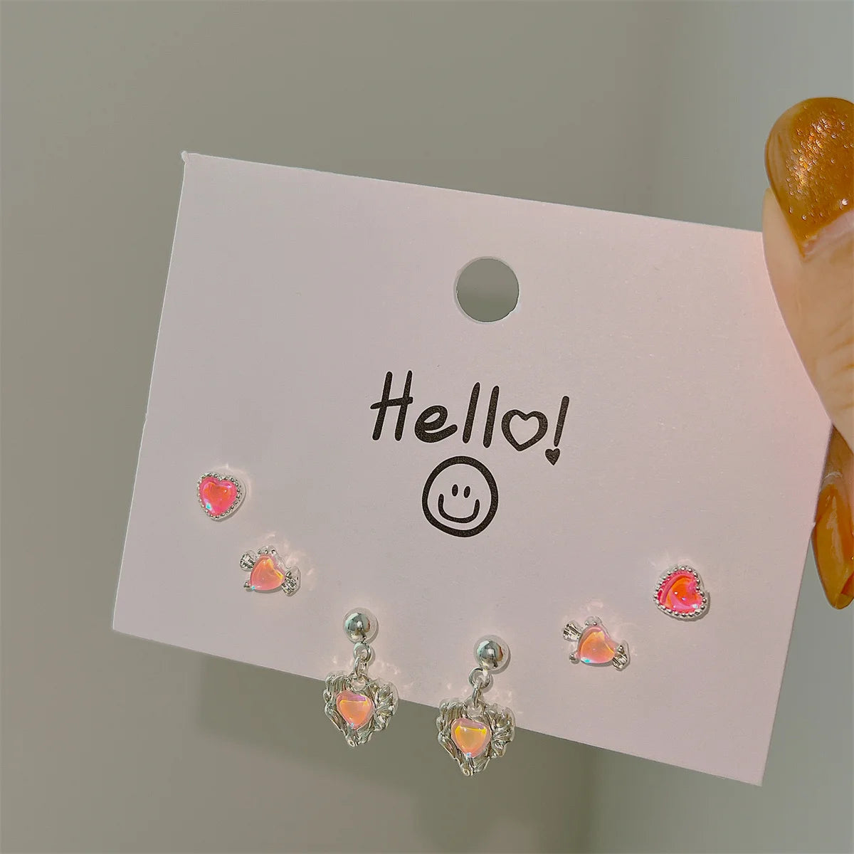 17KM INS Y2K Pink Heart Stud Earrings for Women Girls Korean Bow Dangle Earring Set Sweet Crystal Drop Earring Fashion Jewelry