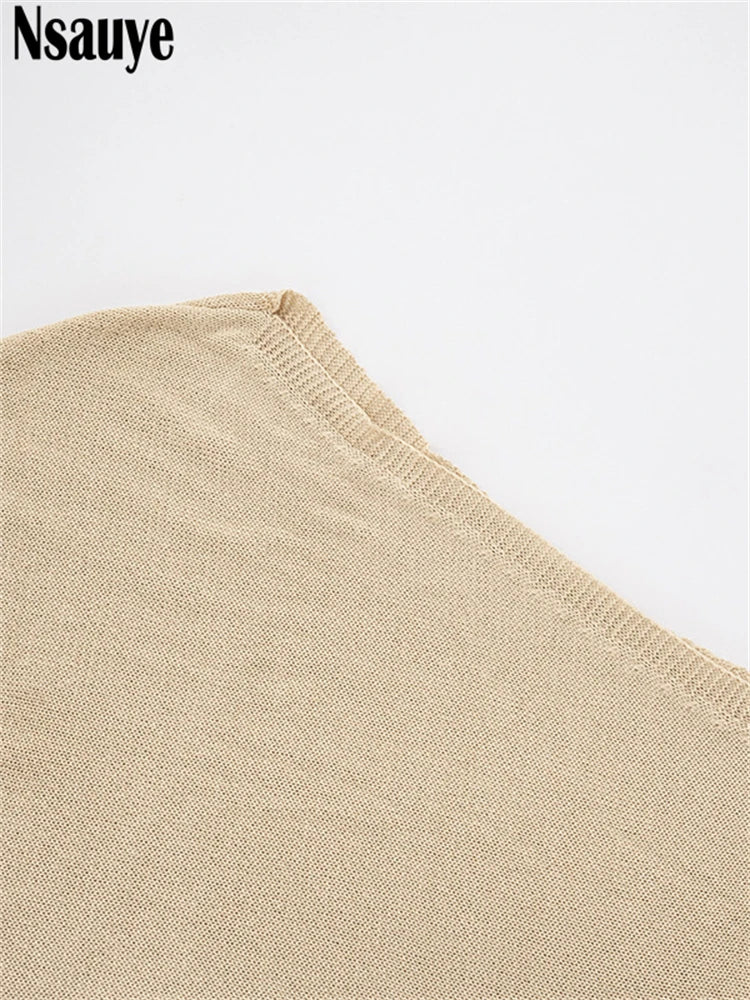 Nsauye 2025 Summer Knitted Sexy Irregular Y2K Off Shoulder Fashion Crop Tops Women Sexy Streetwear High Waisted Tank Tops Vest